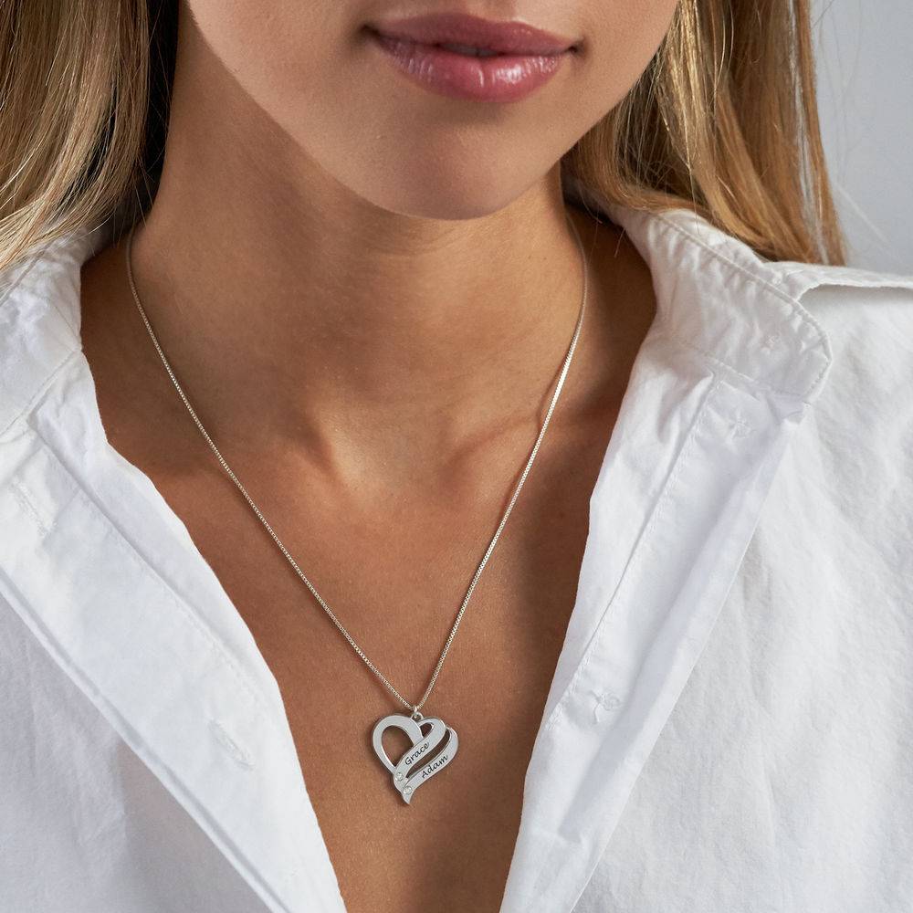 Zwei Herzen für immer vereint – Kette mit Diamanten - 925er Sterlingsilber Produktfoto