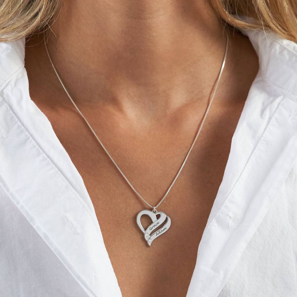 Zwei Herzen für immer vereint – Kette mit Diamanten - 925er Sterlingsilber Produktfoto
