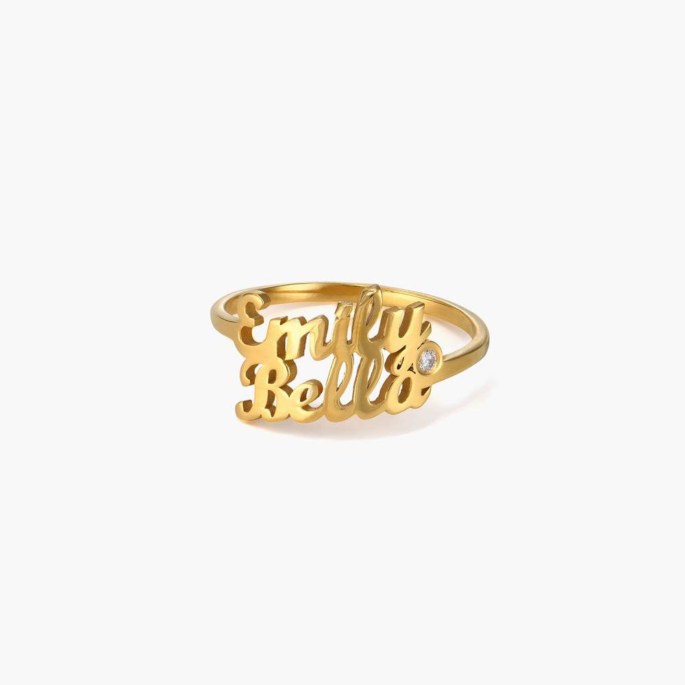 Script Double Name Ring with Diamond in 18ct Gold Plating-2 product photo