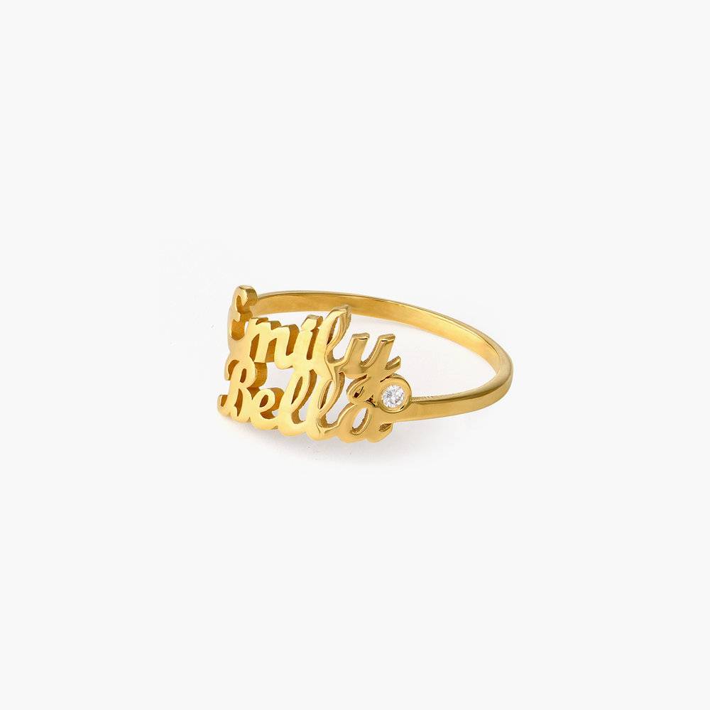 Script Double Name Ring with Diamond in 18K Gold Plating-3 product photo