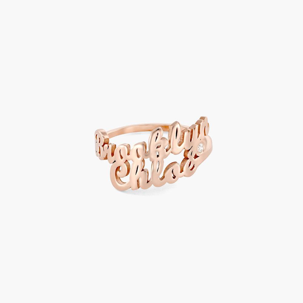 Script Double Name Ring with Diamond in 18K Rose Gold Plating product photo
