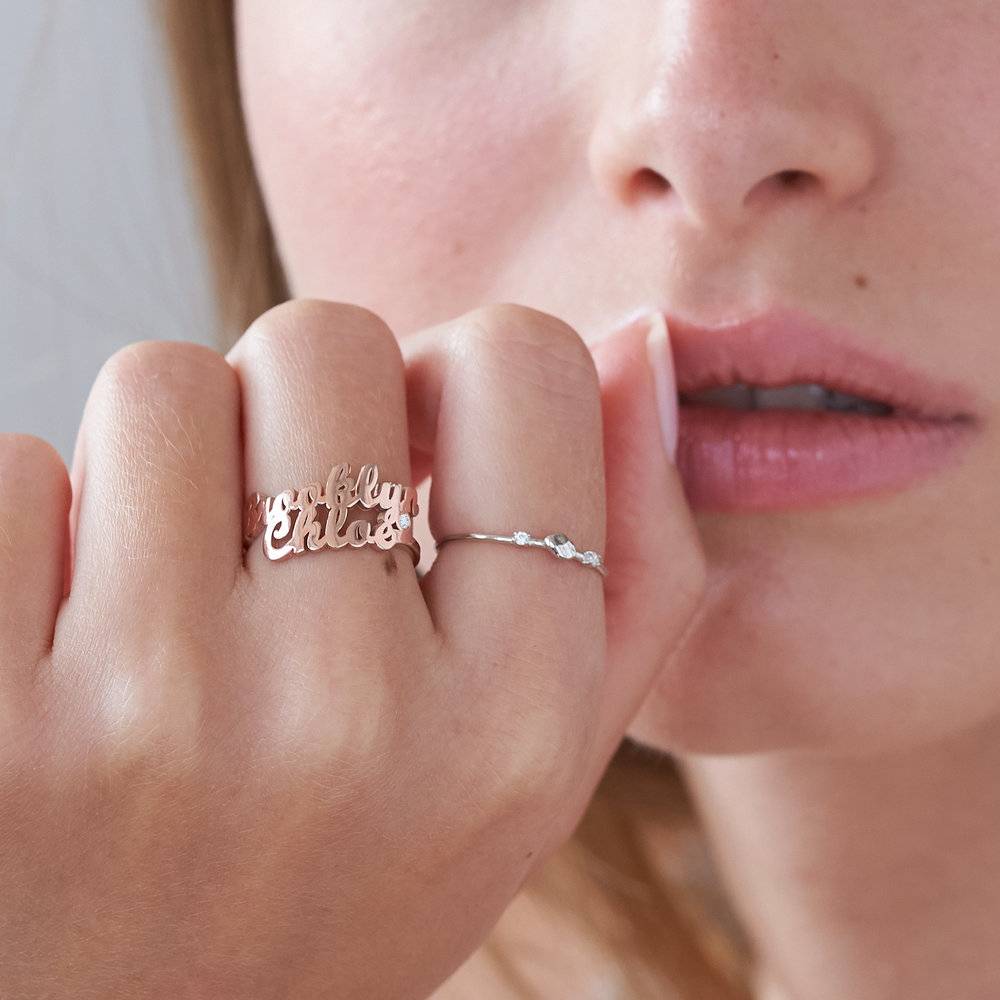 Skript-Doppelnamenring mit Diamant - 750er rosévergoldetes Silber-4 Produktfoto