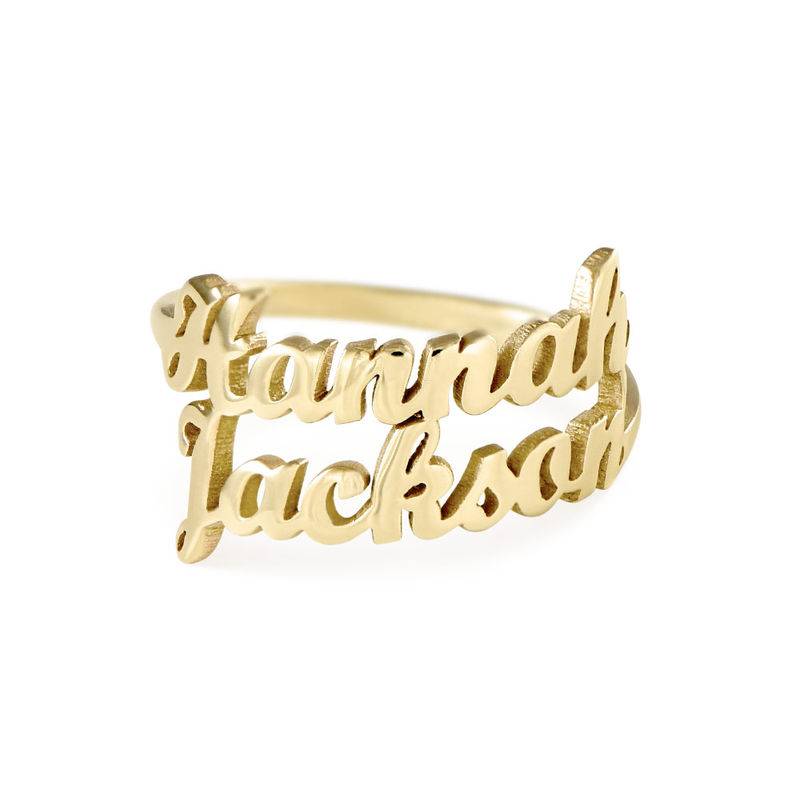 Script Double Name Ring in 14k Yellow Gold-1 product photo