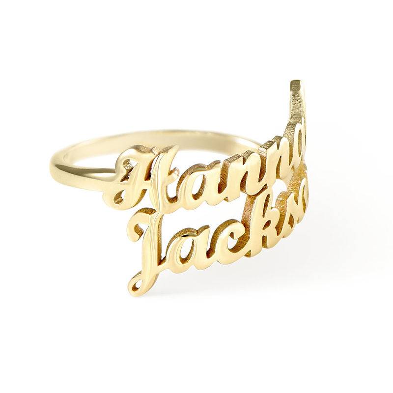 Script Double Name Ring in 14k Yellow Gold-2 product photo