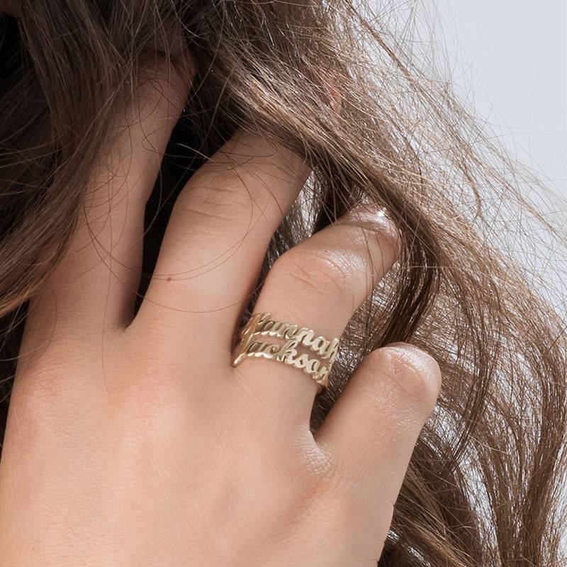 Script Double Name Ring in 14k Yellow Gold-3 product photo