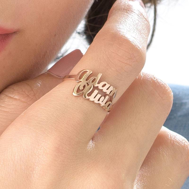 Script Double Name Ring in 18K Rose Gold Plating-5 product photo