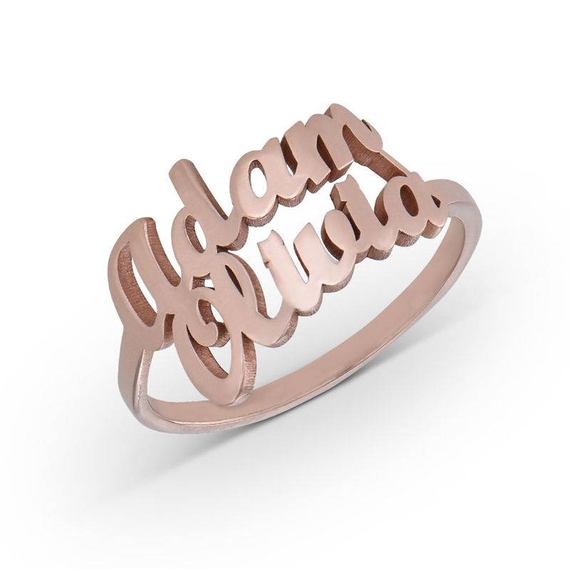 Script Double Name Ring in 18K Rose Gold Plating-1 product photo