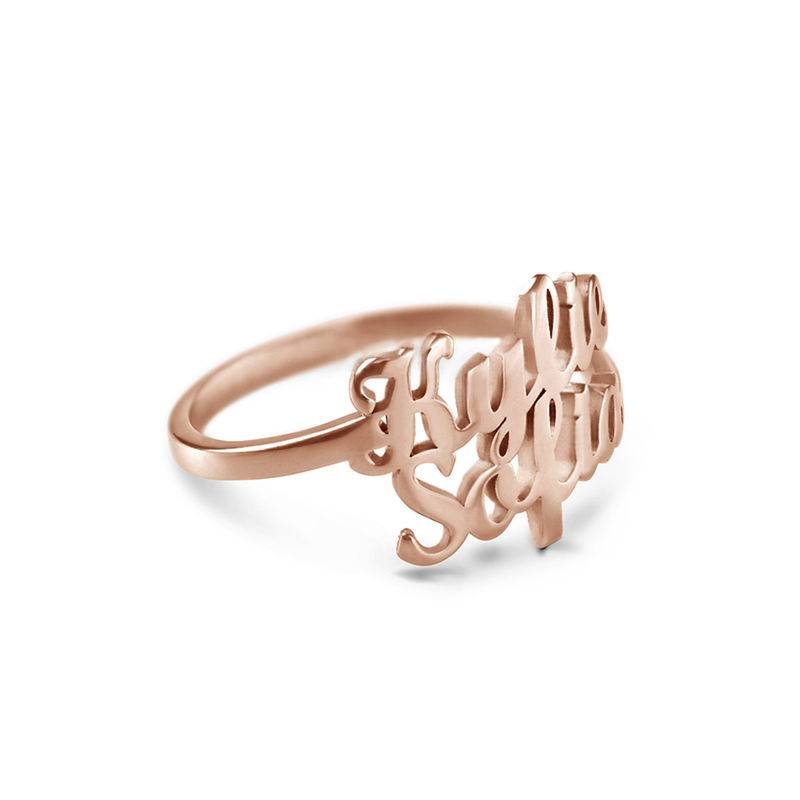 Script Double Name Ring in 18K Rose Gold Plating-3 product photo