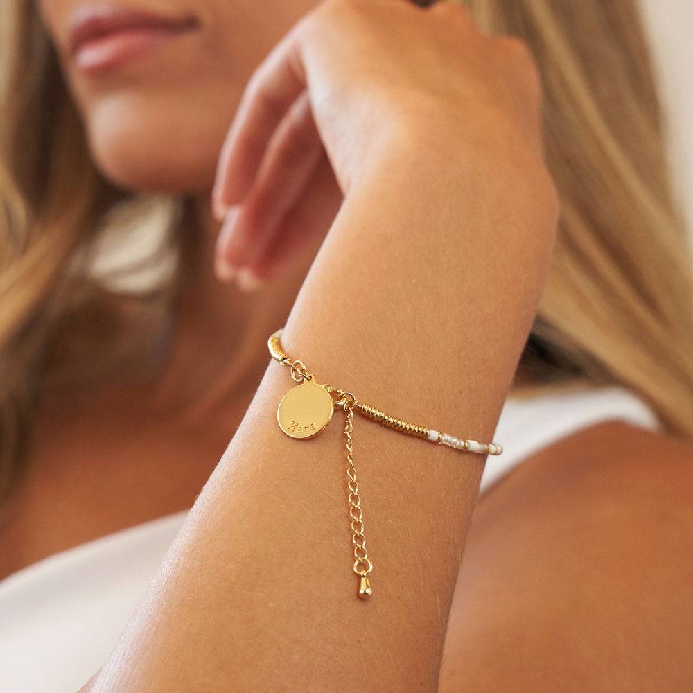 Vanilla Beads Bracelet/Anklet with Engraved Pendant in 18ct Gold Plating-2 product photo