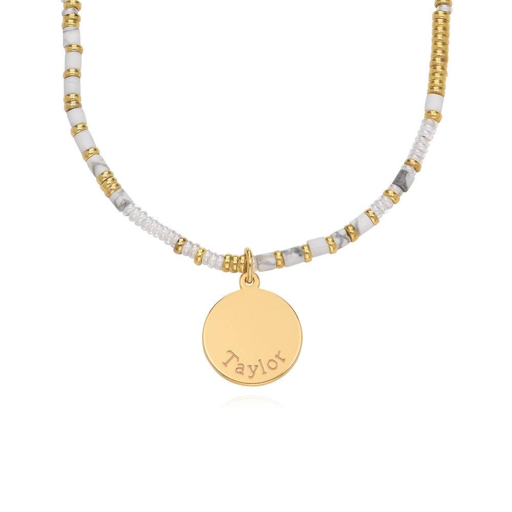 Vanille Perlenkette mit graviertem Anhänger und Vergoldung Produktfoto