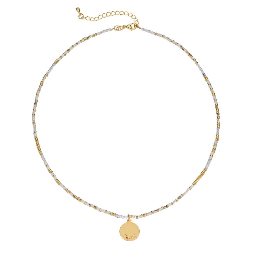 Vanille Perlenkette mit graviertem Anhänger und Vergoldung-3 Produktfoto