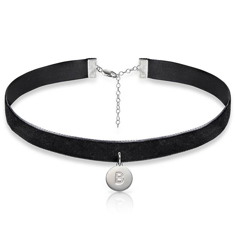 Velvet Choker Necklace with Initial Charm in Sterling Silver-3 product photo