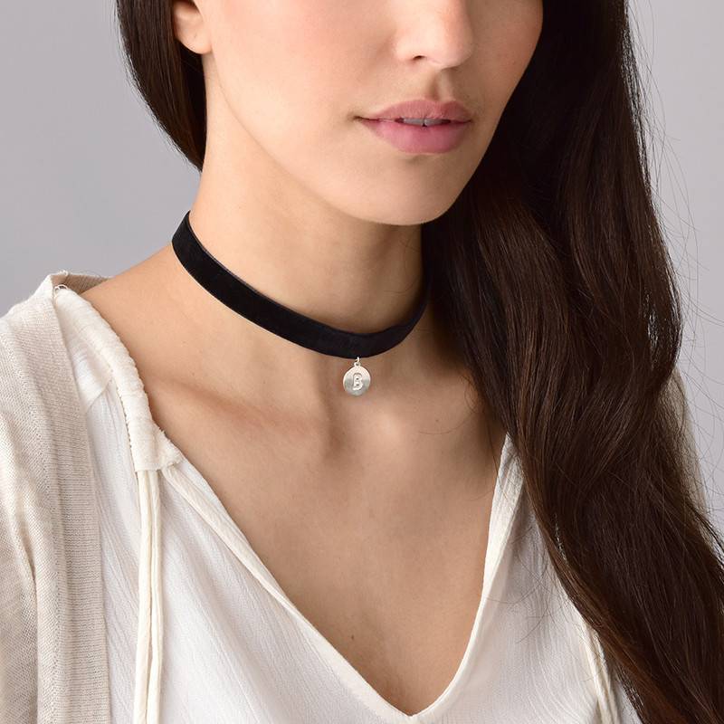 Velvet Choker Necklace with Initial Charm in Sterling Silver-1 product photo