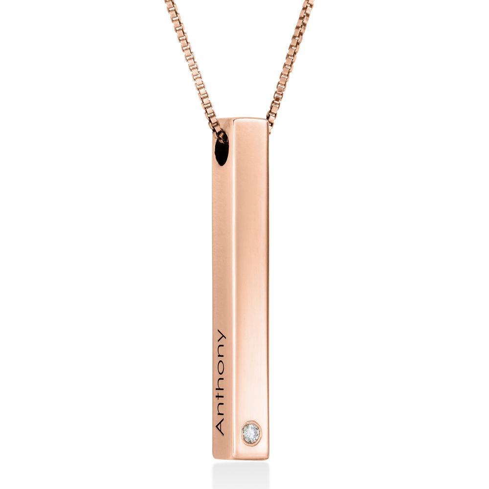Collar con Inscripción Personalizada en Barra 3D Estilo Tótem Chapado en Oro Rosa de 18K con Diamante foto de producto