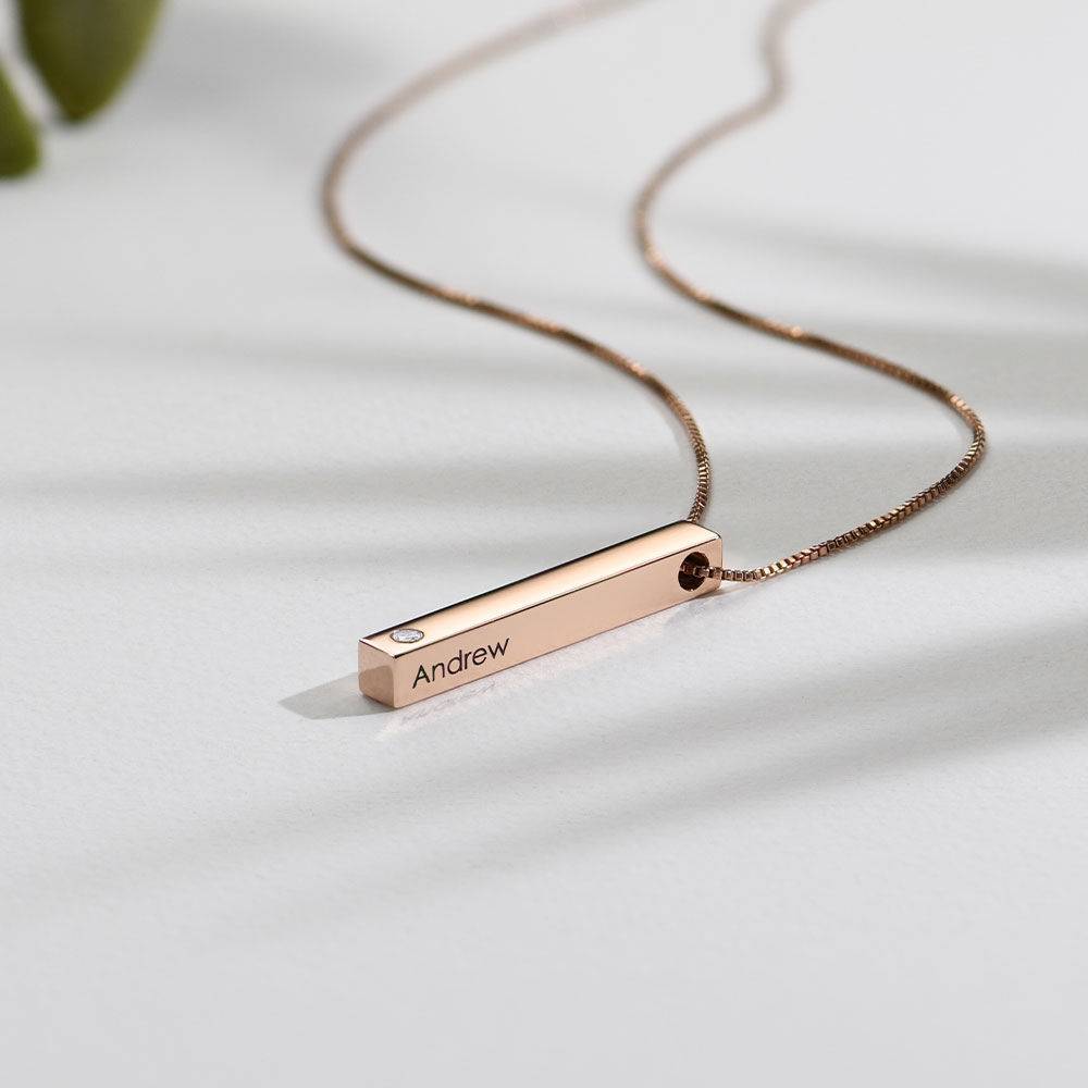 Totem 3D Bar Necklace in 18k Rose Gold Plating  with 1-3 Diamonds product photo