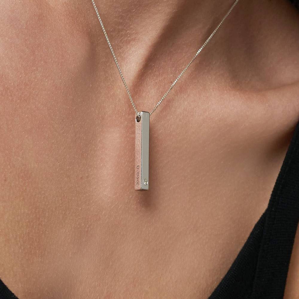 Totem 3D Bar Necklace in Sterling Silver with 1-3 Diamonds product photo