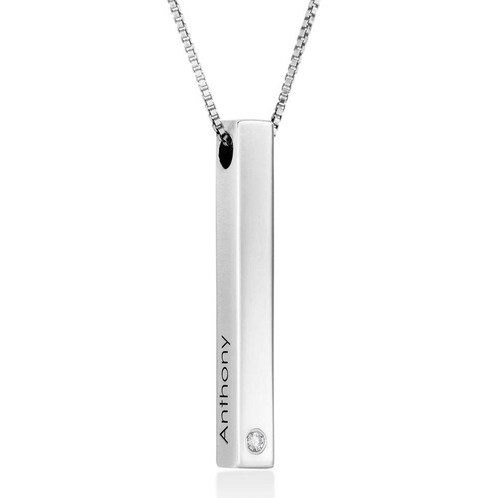 Vertical 3D Bar Necklace in Sterling Silver with Cubic Zirconia product photo
