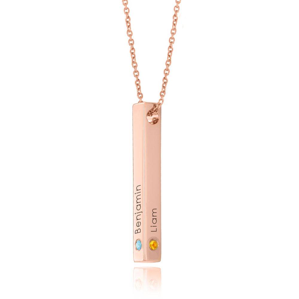 Collar de barra vertical 3D chapado en oro rosa 18K con piedras de nacimiento foto de producto