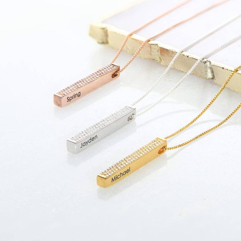 Vertical 3D Bar Necklace with Cubic Zirconia in Gold Plating product photo