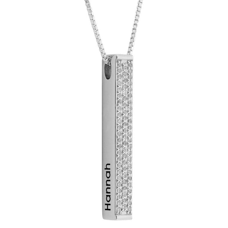 Vertical 3D Bar Necklace with Cubic Zirconia in Silver-6 product photo