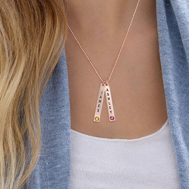 Vertical Bar Necklace with Birthstone in 18ct Rose Gold Plating-1 product photo