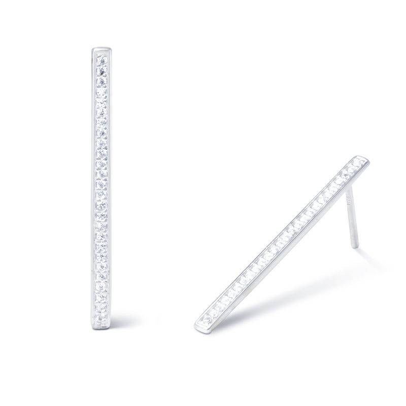 Sterling zilveren verticale bar oorstekers met Zirkonia-2 Productfoto