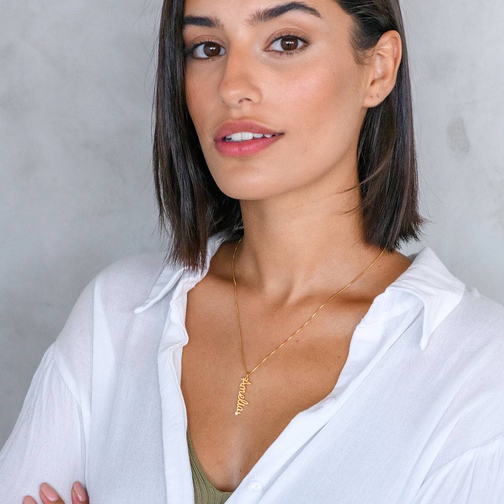 Vertical Diamond Name Necklace in Cursive in Gold Plated-2 product photo