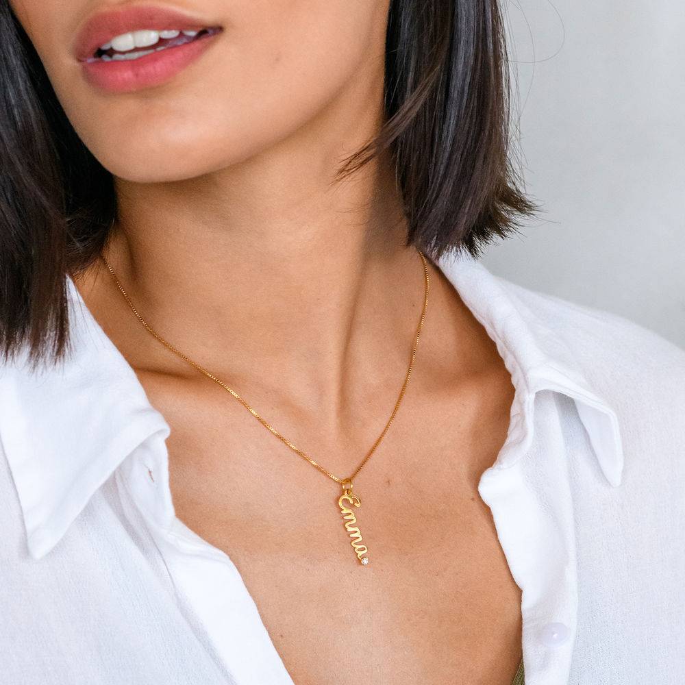 Vertical Diamond Name Necklace in Cursive in Gold Vermeil product photo