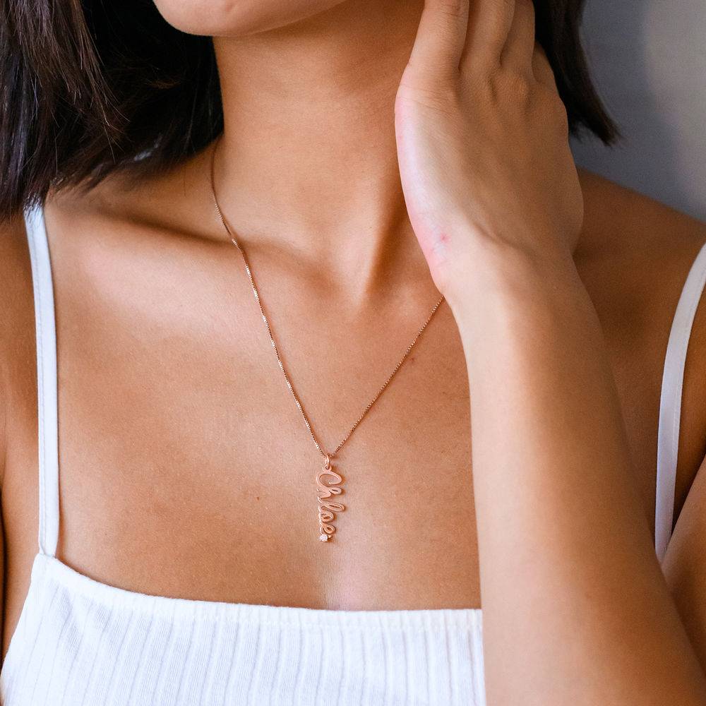 Vertical Diamond Name Necklace in Cursive in Rose Gold Plated-1 product photo