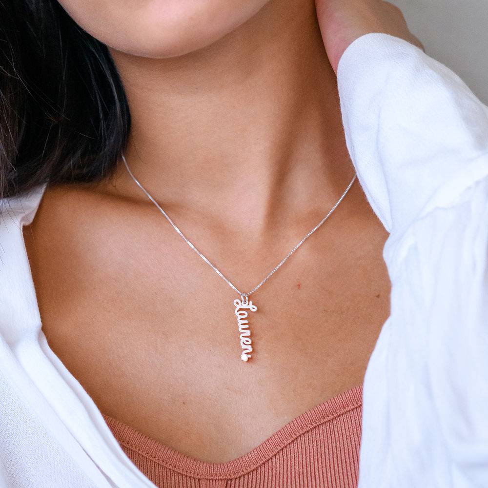 Vertical Diamond Name Necklace in Cursive in Sterling Silver-2 product photo