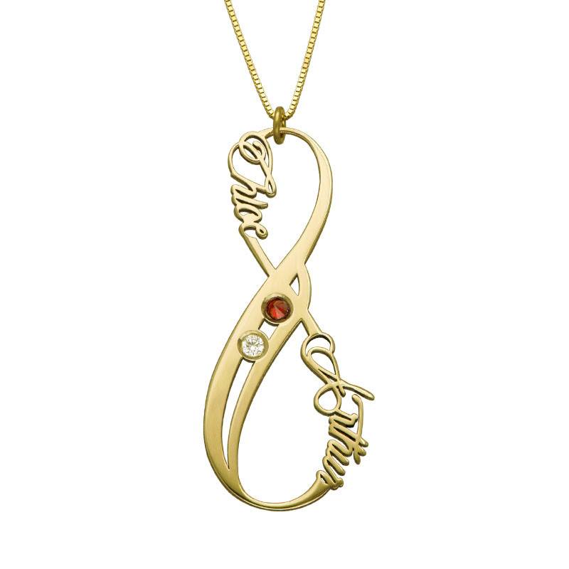 Vertical Infinity Name Necklace 14k Yellow Gold with Birthstones product photo