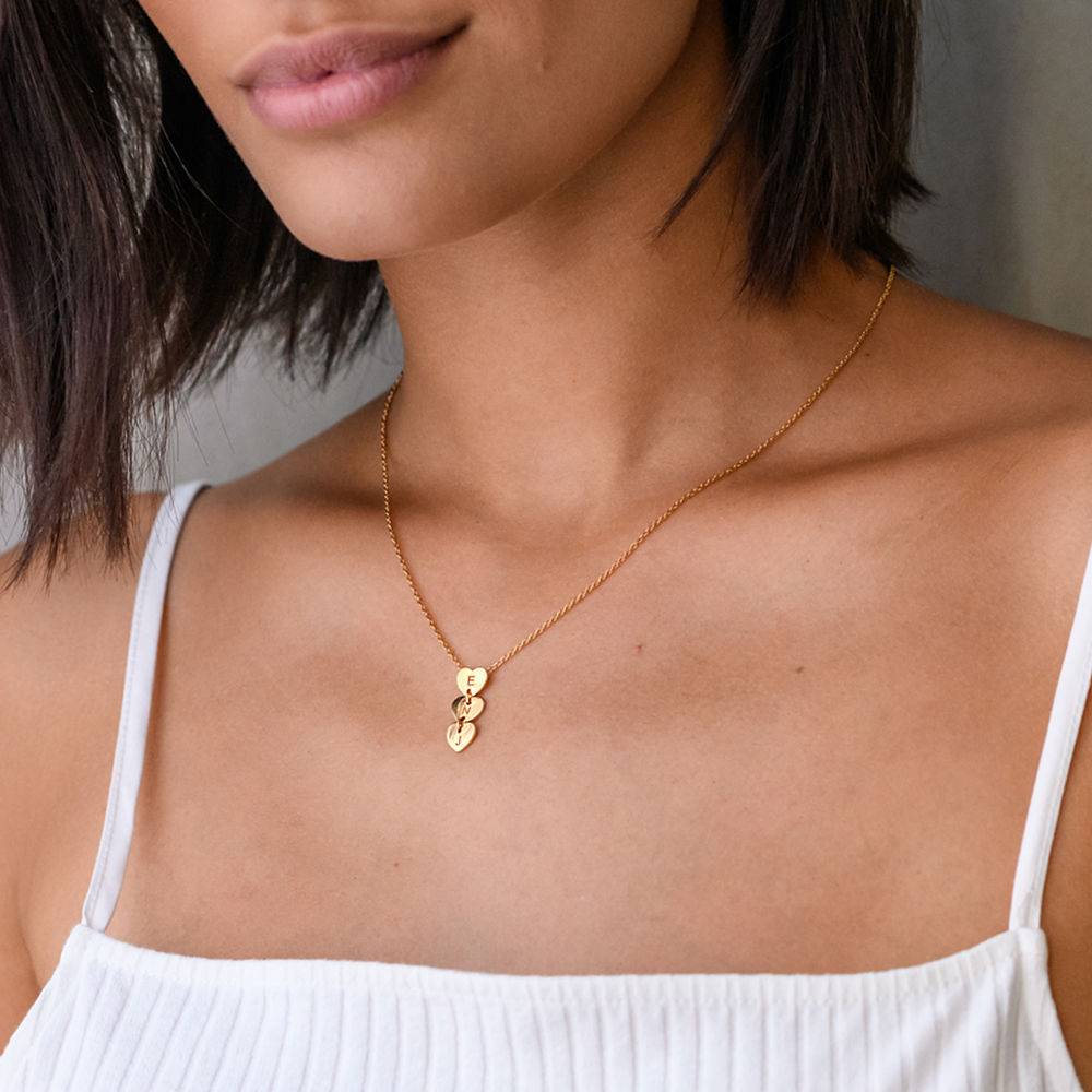 Vertical Initial Hearts Stackable Necklace in 18K Gold Plating product photo