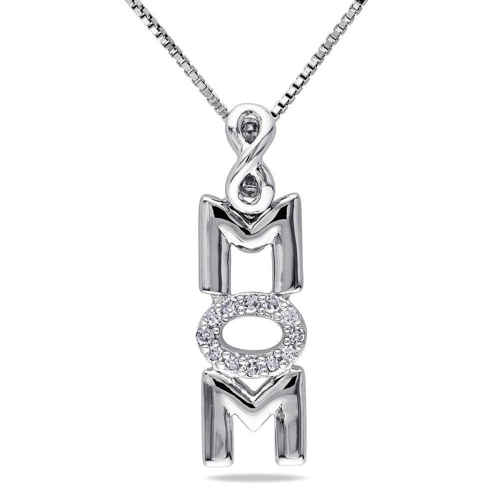 Vertical Mom Necklace in Sterling Silver wih Diamonds-1 product photo