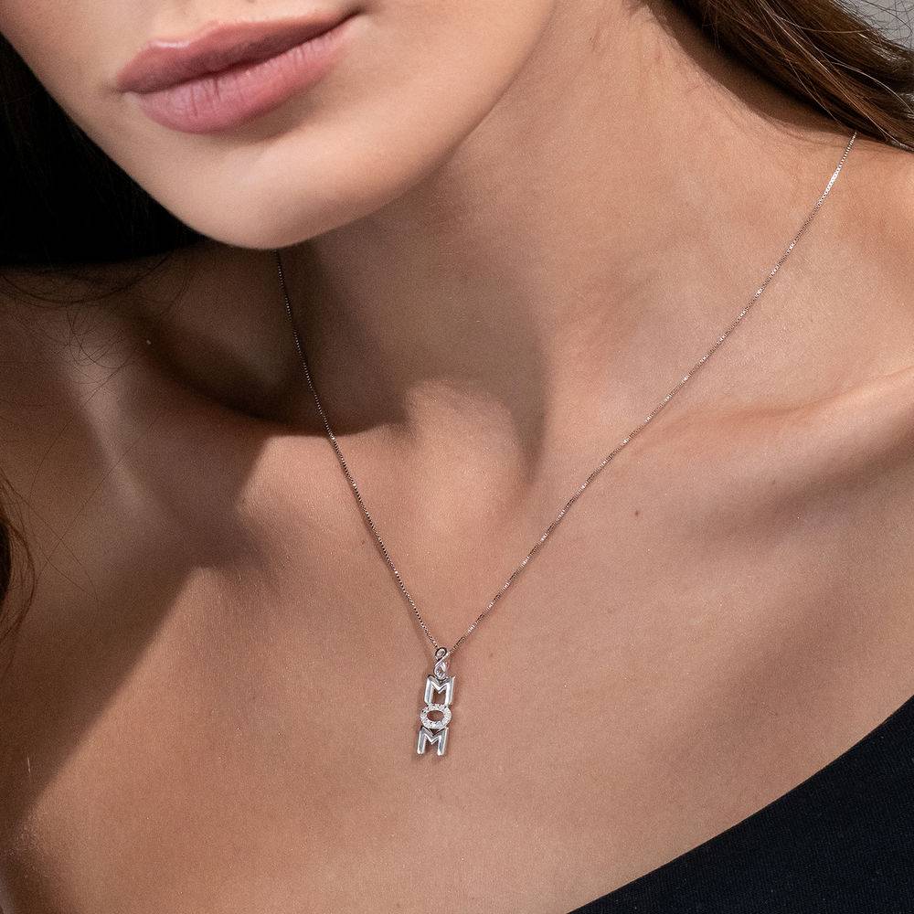 Vertical Mom Necklace in Sterling Silver wih Diamonds-3 product photo