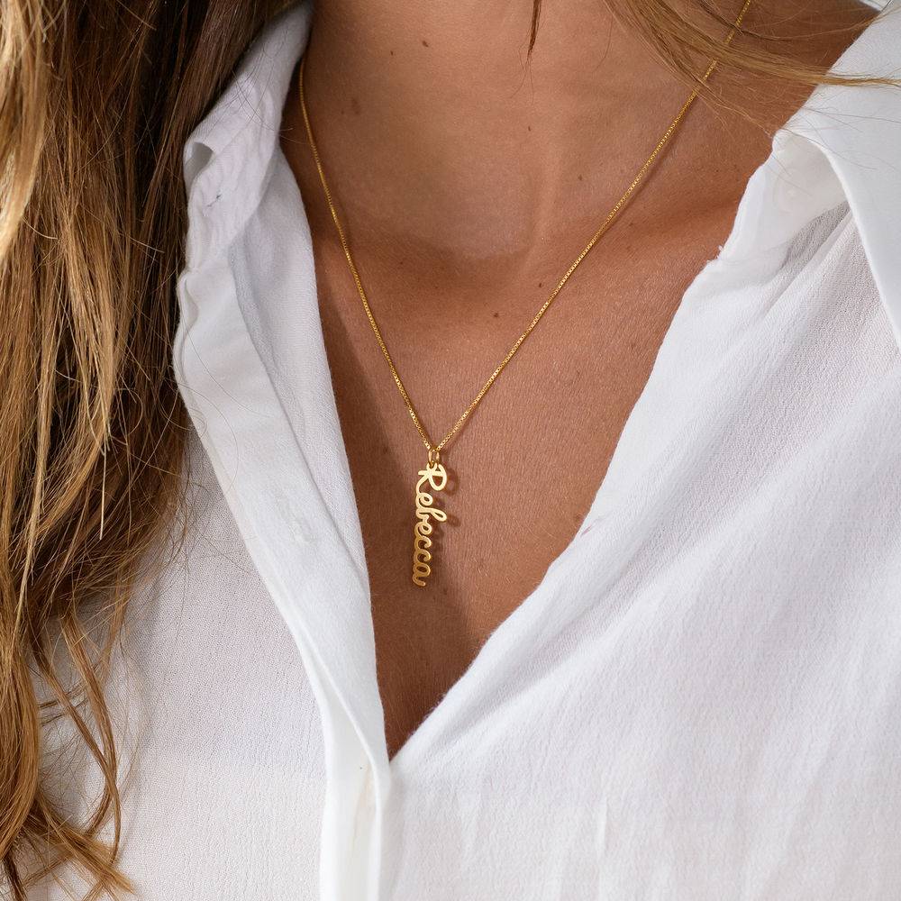 Vertical Name Necklace – Cursive in 18ct Gold Plating-5 product photo
