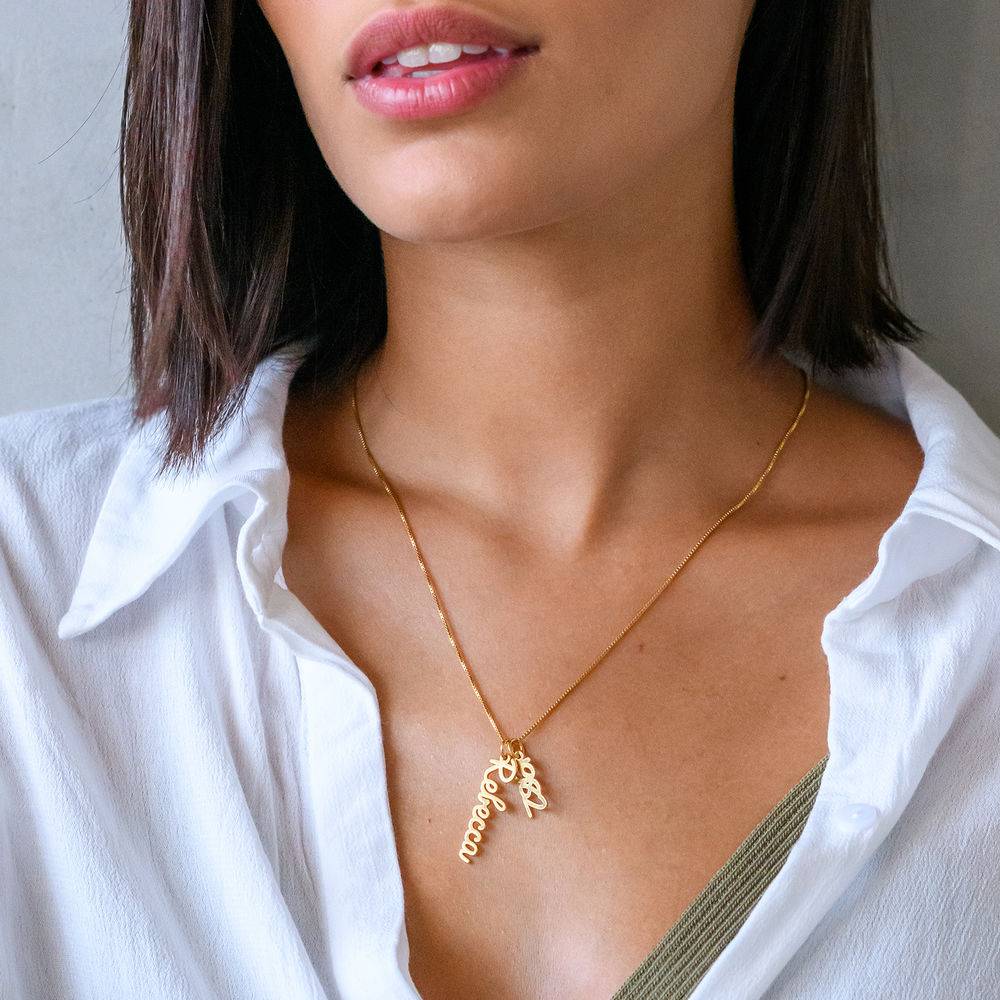 Vertical Name Necklace in Cursive in Gold Vermeil-2 product photo