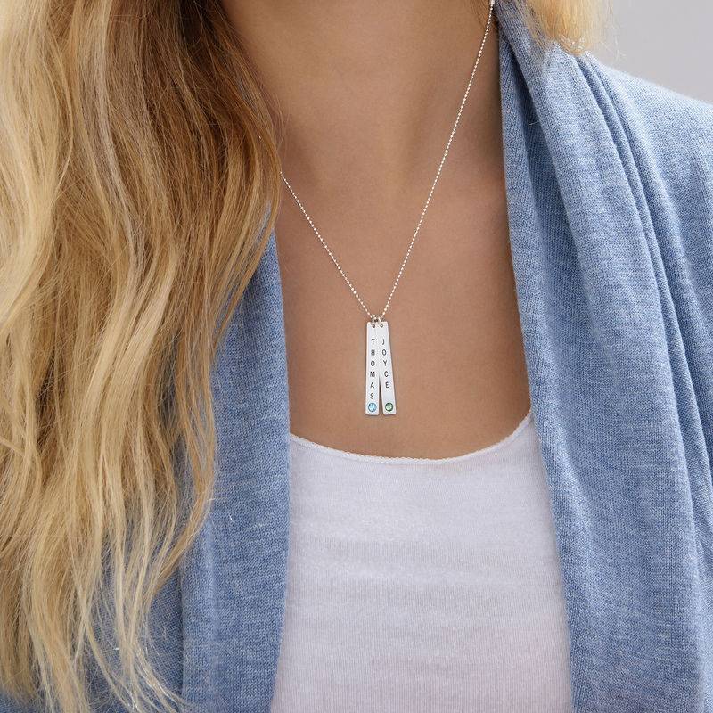 Vertical Sterling Silver Bar Necklace with Birthstone Crystal-6 product photo