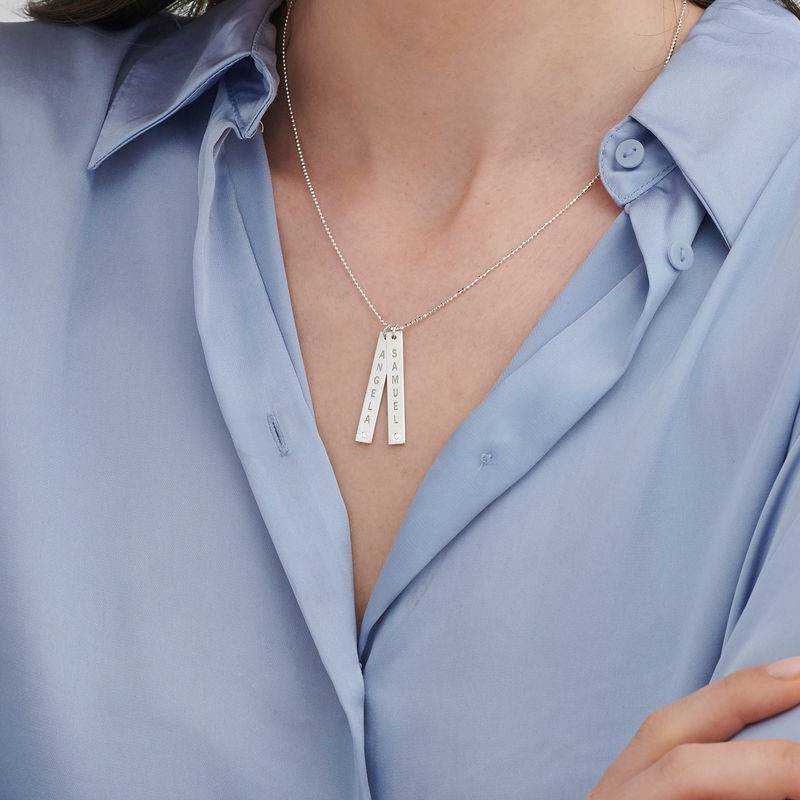Vertical Sterling Silver Bar Necklace with Diamond-1 product photo