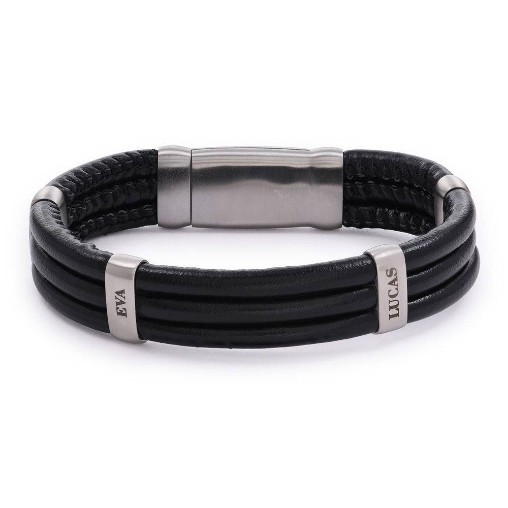 Vertical Tags Men Leather Bracelet with Engravings-1 product photo