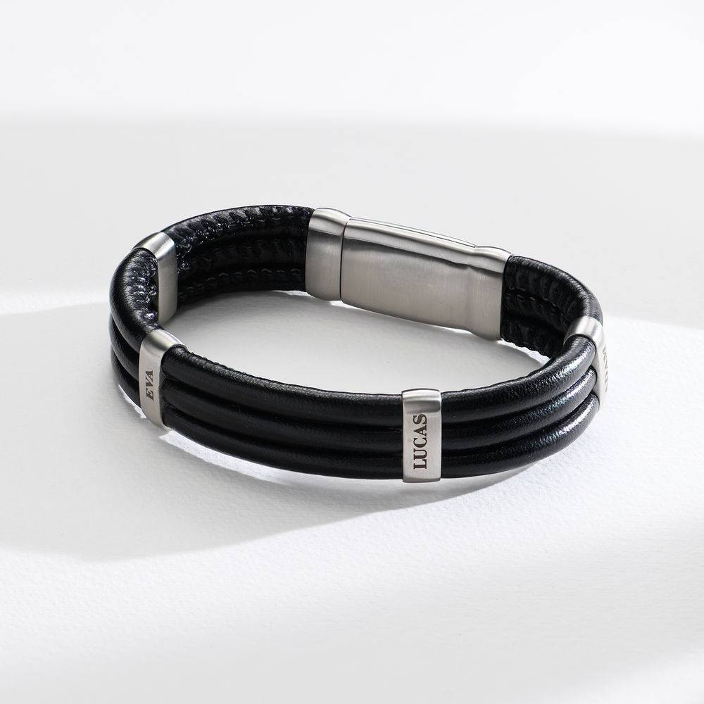 Vertical Tags Men Leather Bracelet with Engravings-3 product photo