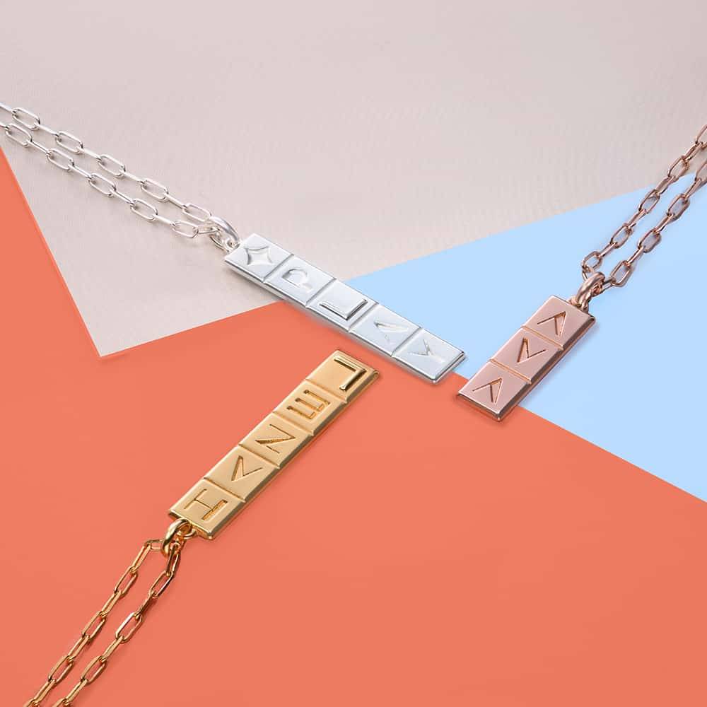 Domino ™ Unisex Vertical Tile Necklace in 18k Gold Plating product photo