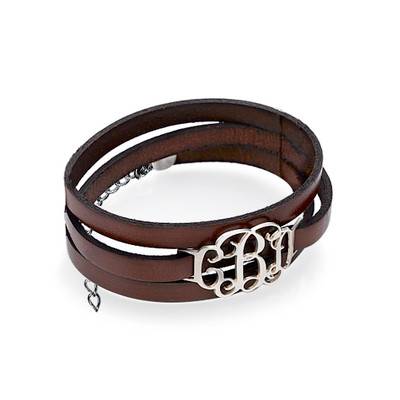 Leather Bracelet with Monogram Pendant in Sterling Silver-2 product photo
