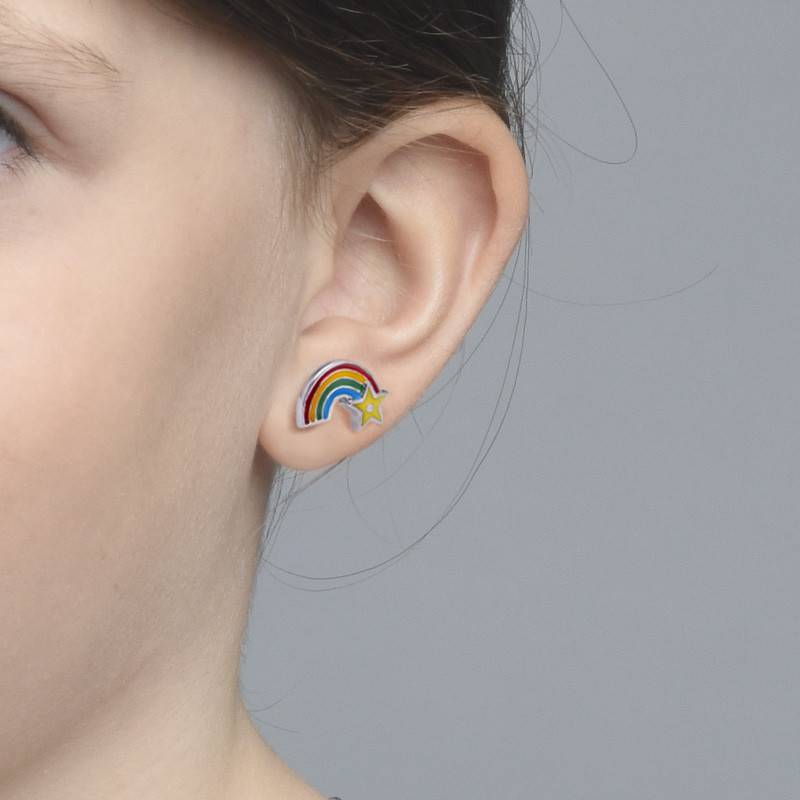 Rainbow Stud Earrings for Kids- Rhodium Plated Sterling Silver