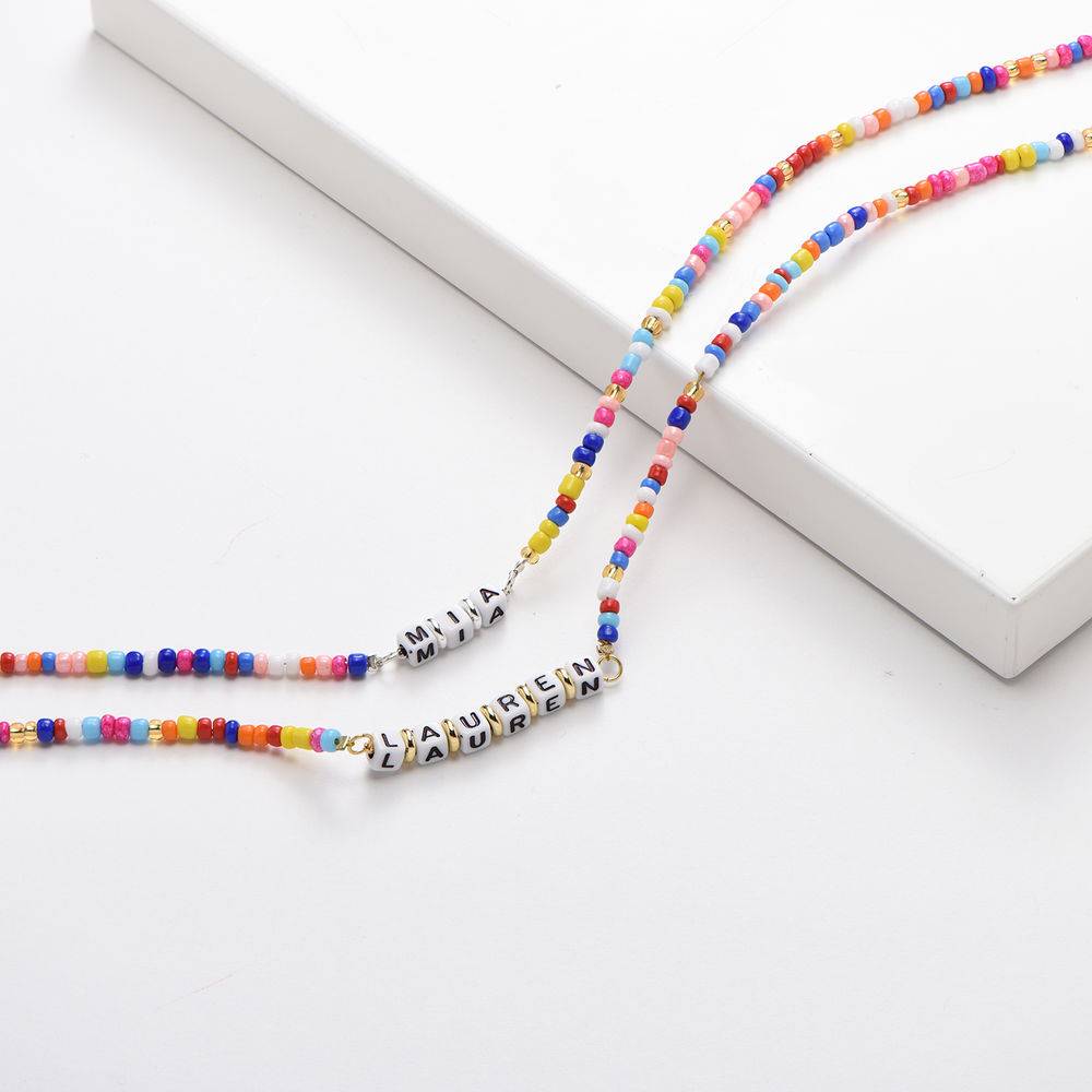 Regenbogen-Halskette mit bunten Perlen in Sterlingsilber
