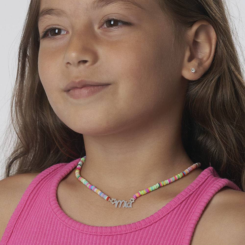 Regnbue halskæde til piger med navn i sølv