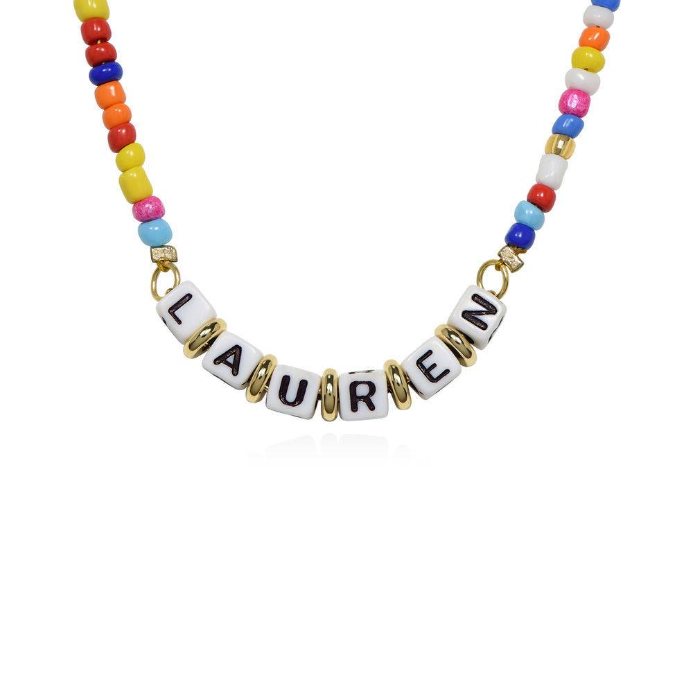 Rainbow Remix Beaded Name Necklace in Gold Plating