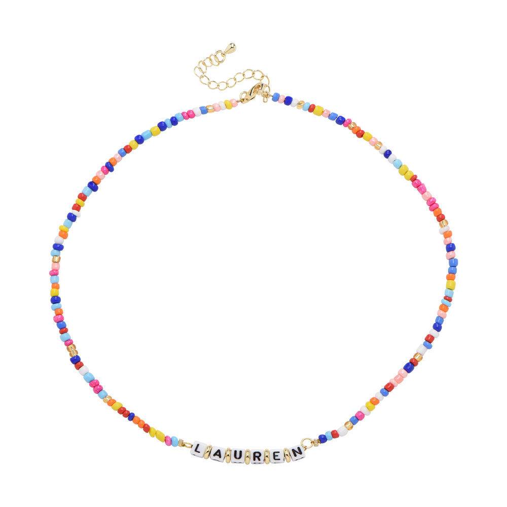 Rainbow Remix Beaded Name Necklace in Gold Plating