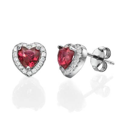 Red Cubic Zirconia Heart Stud Earrings product photo