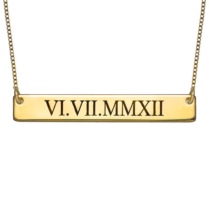 Roman Numeral Bar Necklace with Gold Plating product photo