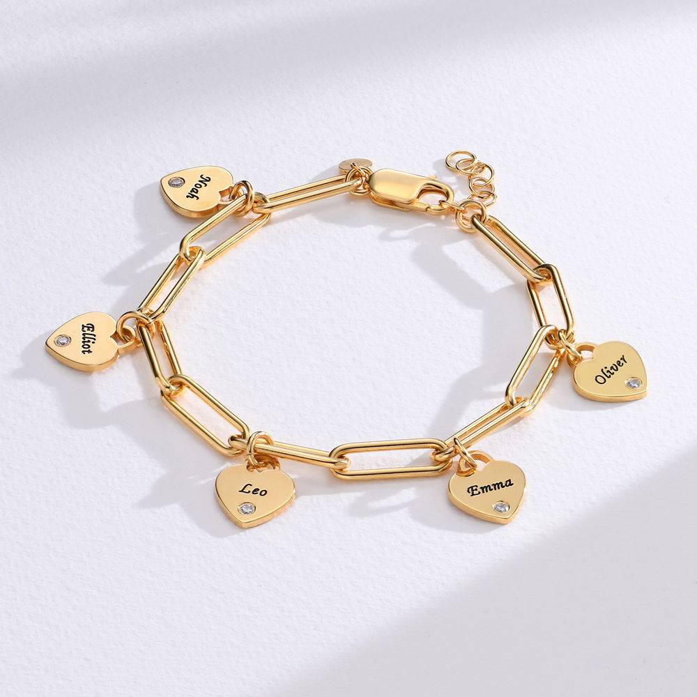 Rory Bracelet With Custom Diamond Heart Charms in 18K Gold Plating